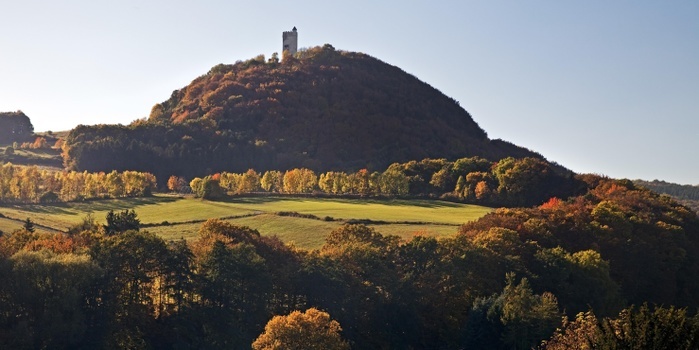 Germany Brohlbachtal in autumn with Olbr ck Castle, Niederd renbach, Eifel, Rhineland Palatinate, Germany, Europe, Photo by Stefan Ziese