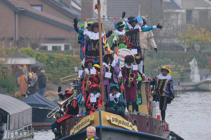 Sinterklaas  St. Nicholas  parade People dressed as traditional characters known as Zwarte Piet or Black Pete arrive on a boat during the Sinterklaas  St. Nicholas  festival November 24, 2018, in Katwijk, Netherlands. Recently, the traditional black faced character Zwarte Piet  an assistant to Sinterklaas   has been the subject of debate whether it is racism or not.   Photo by Yuriko Nakao AFLO   