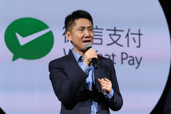 LINE Holds Fintech Business Strategy Presentation November 27, 2018, Tokyo, Japan   China s online settlement giant WeChat Pay vice president Li Freedom speaks as WeChat Pay and Japan s LINE Pay will collaborate to start joint payment service at the LINE Fintech Conference in Tokyo on Tuesday, November 27, 2018. Japan s SNS giant LINE will set up the new online bank with Japan s Mizuho Bank.    Photo by Yoshio Tsunoda AFLO  LWX  ytd 