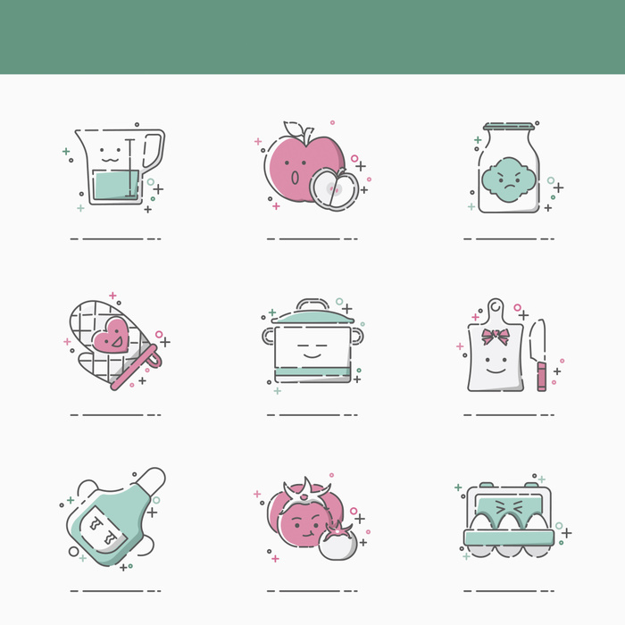 illustration Various character icons related to food