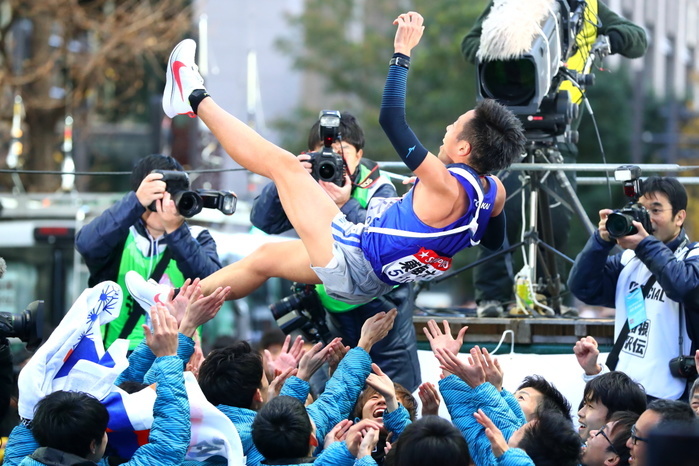 The 95th HAKONE EKIDEN, return leg, goal: Tokai Univ. wins for the first time  Yodai Gunji Akihiro Gunji  Tokai Univ. ,. JANUARY 3, 2019   Ekiden :. The 95th Hakone Ekiden Race, 10th section Goal in Tokyo, Japan.  Photo by Naoki Nishimura AFLO SPORT 