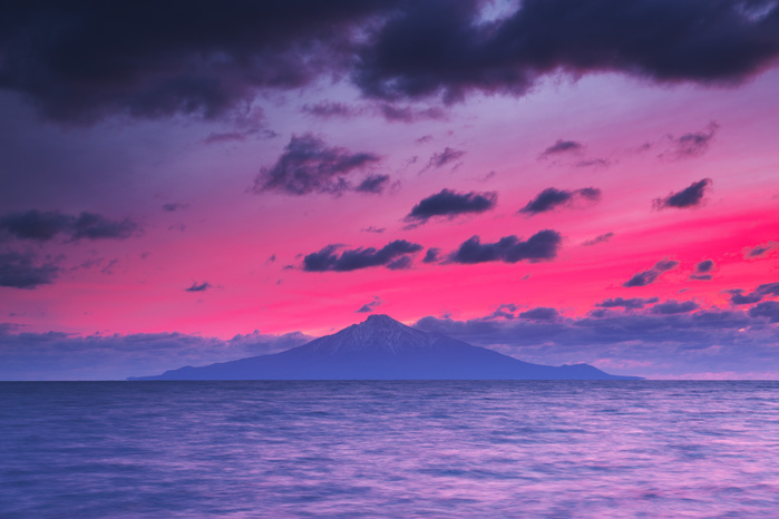 Sunset view of Rishiri Island, Hokkaido and the Pacific Ocean From Wakkanai West Coast