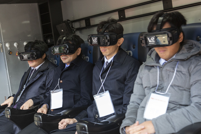 Disaster Preparedness Drill for Foreign Residents in Tokyo People wearing VR glasses try the VR Bosai  Virtual Reality  earthquake simulator during the Disaster Preparedness Drill for Foreign Residents in FY2018 at Komazawa Olympic Park General Sports Ground on January 16, 2019, Tokyo, Japan. About 263 participants  including Tokyo foreign residents and members of embassies and international organizations  were instructed how to protect themselves in case of earthquake disaster by the Tokyo Fire Department with the assistance of volunteer interpreters in English, Chinese, Spanish and French. Participants learned how to give chest compression, shelter s rules life and experienced the shaking of a major earthquake through VR technology. The one day training gives advice to foreigners in case of a big earthquake struck the island again, similar to Tohoku earthquake and tsunami on 11 March 2011.  Photo by Rodrigo Reyes Marin AFLO 