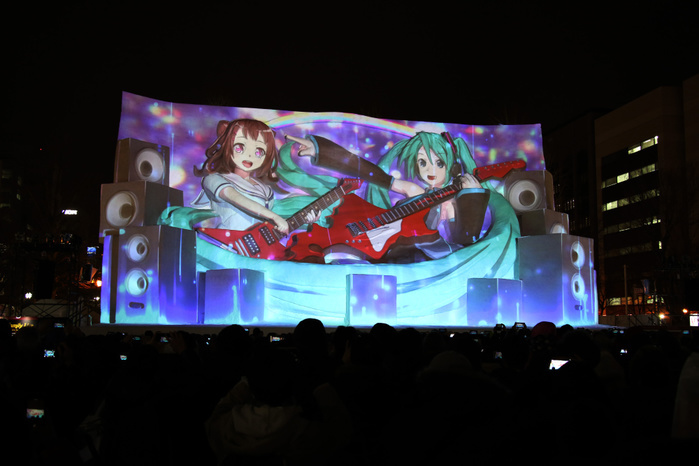 2019 Sapporo Snow Festival February 4, 2019, Sapporo, Japan   A projection mapping is casted on a large snow sculpture of characters of Hatsune Miku  R  and Toyama Kasumi  L  at the 70th annual Sapporo Snow Festival in Sapporo in Japan s nortern island of Hokkaido on Monday, February 4, 2019. The week long snow festival started at the Odori Park in central Sapporo through February 11 and over 2.5 million people are expecting to visit the festival.    Photo by Yoshio Tsunoda AFLO  LWX  ytd 