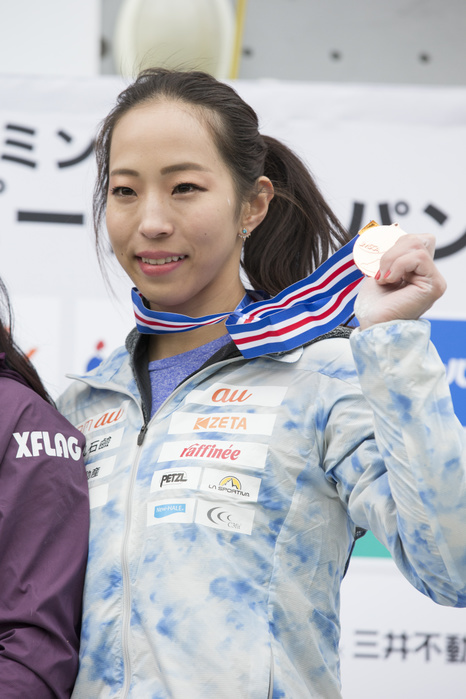 The Sport Climbing 1st Speed Japan Cup Third place Akiyo Noguchi during the Sport Climbing 1st Speed Japan Cup Women s Award Ceremony at Moripark Outdoor Village in Tokyo, Japan, February 10, 2019.  Photo by JMSCA AFLO 