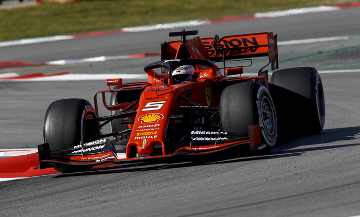 FIA F1 World Championship 2019 Test in Barcelona Spain Motorsports: FIA Formula One World Championship 2019, Test in Barcelona, pre season F1 testing in Spain  Scuderia Ferrari s driver Sebastian Vettel of Germany drives his cars during the tests for the new Formula One Grand Prix season at the Circuit de Catalunya in Montmelo, Barcelona, Spain, on February 18, 2019.  Photo by AFLO 