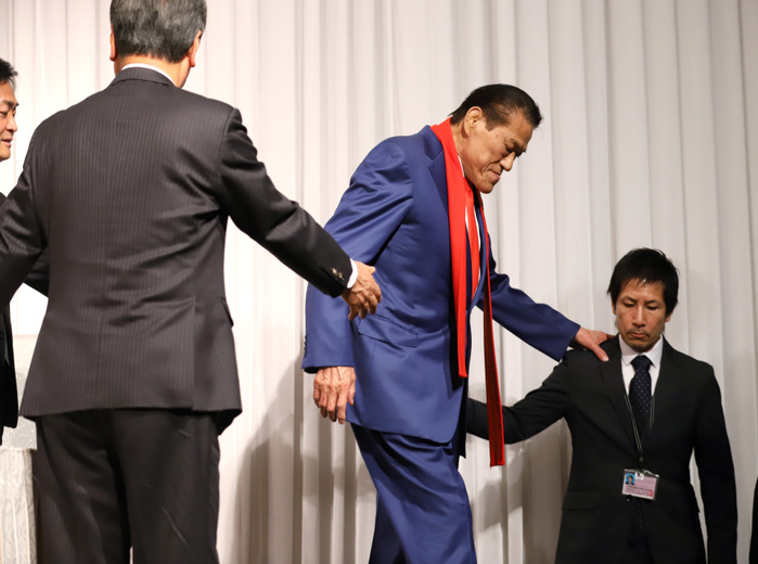 Antonio Inoki joins the National Democratic Party of Japan February 21, 2019, Tokyo, Japan   Former professional wrestler and Japanese member of the House of Councillors Antonio Inoki leaves a press conference after he announced he would join the parliamentary group of the Democratic Party for the People and the Liberal Party in Tokyo on Thursday, February 21, 2019.    Photo by Yoshio Tsunoda AFLO 