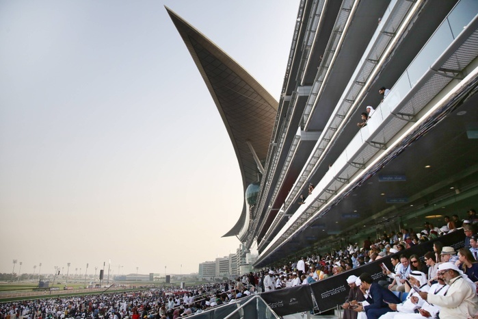31 03 2018 Dubai UAE VEREINIGTE ARABISCHE EMIRATE View at the grandstand Meydan racecourse T A general view of grandstand at Meydan racecourse in Dubai, United Arab Emirates, on March 31, 2018.  Photo by AFLO 