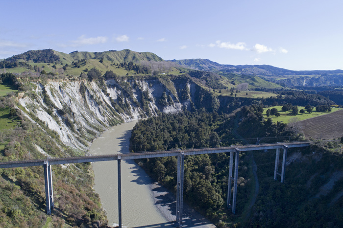 New Zealand Mangaweka Railway Viaduct, and Rangitikei River, near Mangaweka, Rangitikei, North Island, New Zealand   aerial