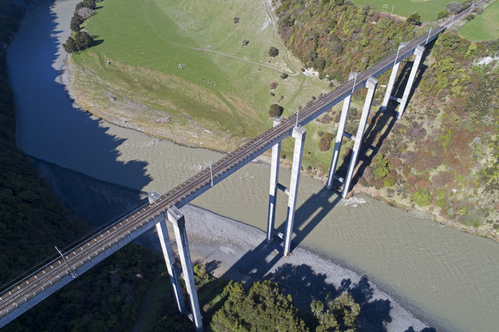 New Zealand Mangaweka Railway Viaduct, and Rangitikei River, near Mangaweka, Rangitikei, North Island, New Zealand   aerial