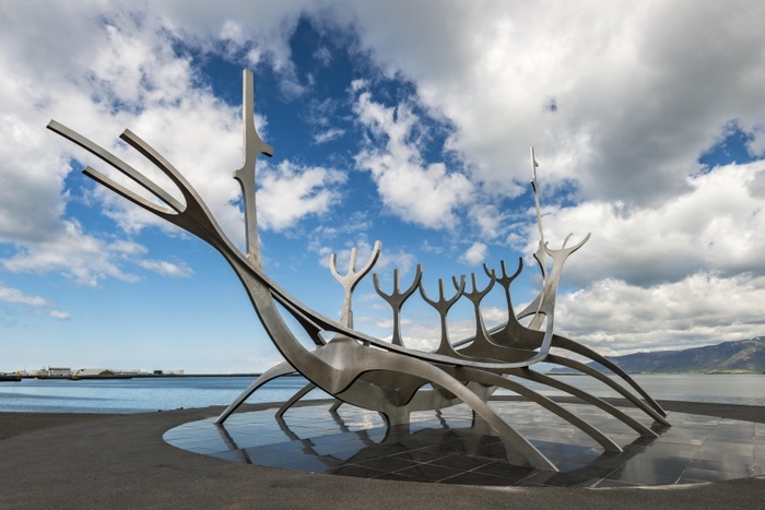 Iceland Sun Voyager, steel sculpture, Viking ship, Reykjavik, Iceland, Europe, Photo by Robert Haasmann