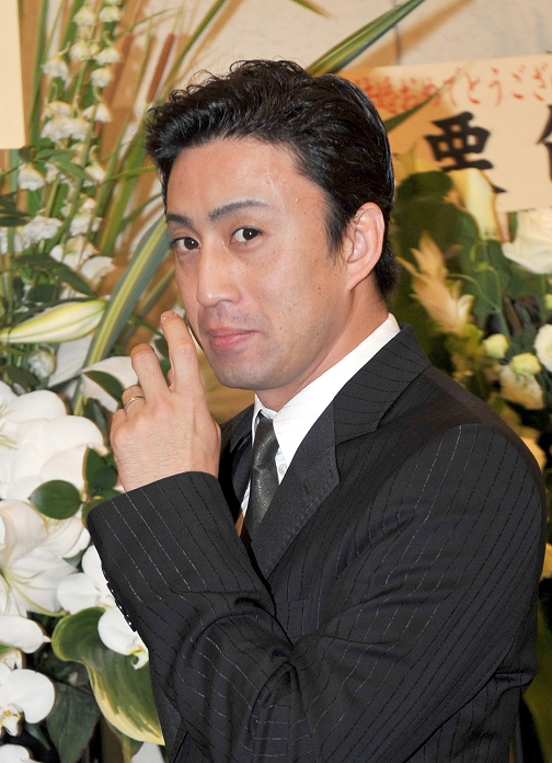 July 29, 2010, Tokyo, Japan - Kabuki actor Ichikawa Somegoro arrives at the wedding reception of kakbuki actor Ichikawa Ebizo and former Mao Kobayashi at a Some 1,000 guests were on hand to celebrate the wedding of the strikingly handsome actor, a direct descendant of one of kabuki's most revered acting families. Some 1,000 guests were on hand to celebrate the wedding of the strikingly handsome actor, a direct descendant of one of kabuki's most revered acting families dating back to the 17th century, and a former TV announcer. mis-