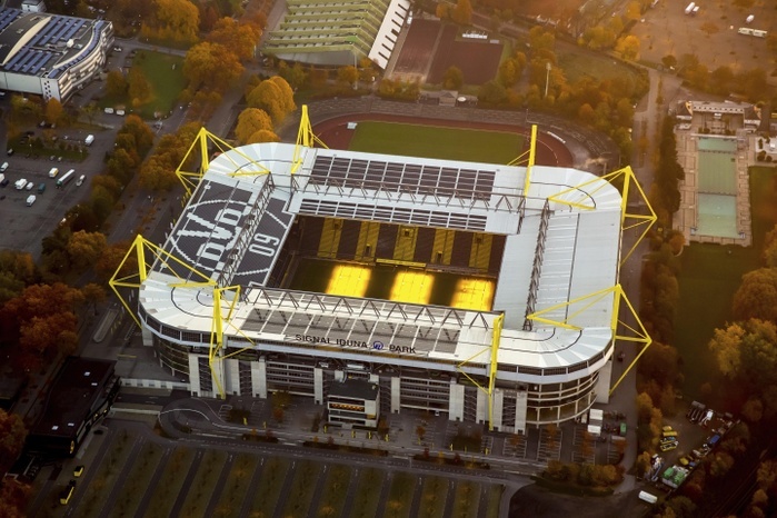 Signal Iduna Park Westfalenstadion, Bundesliga stadium of the football club Borussia Dortmund, BVB O9, Dortmund, Ruhr district, North Rhine-Westphalia, Germany, Europe, Photo by Hans Blossey