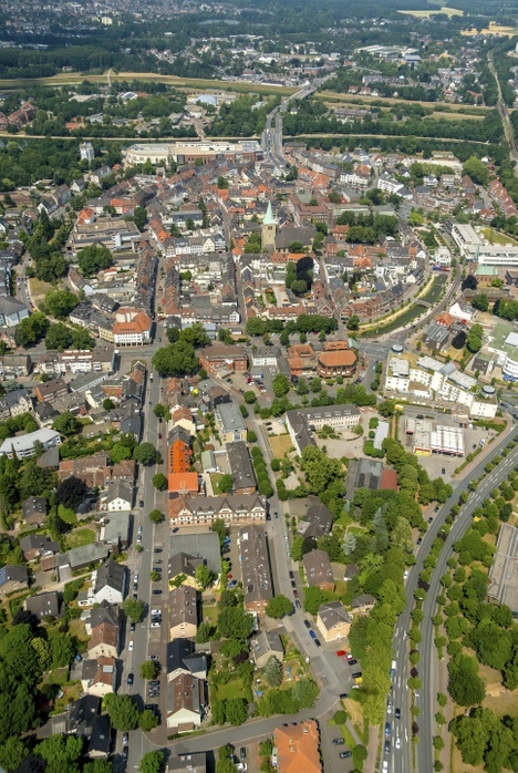 Germany Dorsten town center with Westgraben and S dgraben, market square, St. Agatha church, old town hall, Dorsten, Ruhr area, North Rhine Westphalia, Germany, Europe, Photo by Hans Blossey