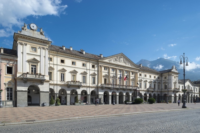 Italy Town Hall, Hotel de Ville, 1839, Neoclassicism, Aosta, Valle d  Aosta, Valle d  Aosta, Italy, Europe, Photo by Harald Wenzel Orf