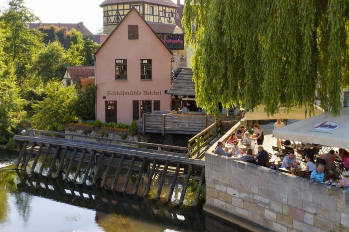 Germany River Pegnitz with grinding mill, Lauf an der Pegnitz, Middle Franconia, Franconia, Bavaria, Germany, Europe, Photo by Martin Siepmann