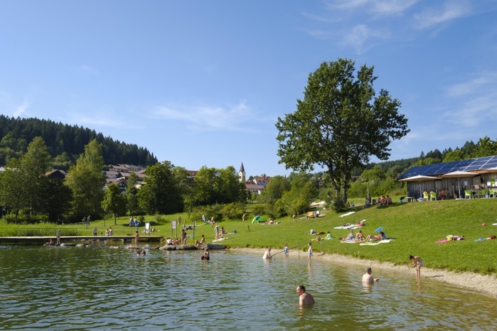 Germany Natural swimming pool in the spa park, Sankt Englmar, Bavarian Forest, Lower Bavaria, Bavaria, Germany, Europe, Photo by Martin Siepmann
