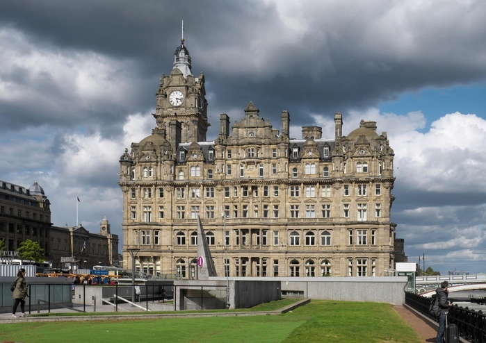 United Kingdom Balmoral hotel with clock tower, Edinburgh, Scotland, United Kingdom, Europe, Photo by Michael Nitzschke