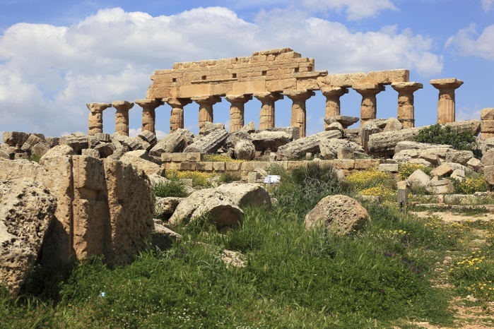 Italy Remains of Greek temple, archaeological excavation site, Selinunte, Sicily, Italy, Europe, Photo by BAO