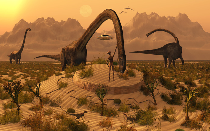 Omeisaurus dinosaurs communicating with alien reptoid beings.  Omeisaurus dinosaurs communicating with alien reptoid beings.