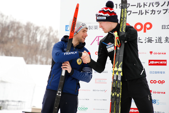 2019 World Para Nordic Skiing World Cup Sapporo, Cross Country Men Short 5km Classical, Standing, Award Ceremony  L R  Benjamin DAVIET  FRA , Mark ARENDZ  CAN , March 17, 2019   Cross Country Skiing :  Medal Ceremony for Men s Short 5km Classic Standing  at Nishioka Biathlon Stadium during Sapporo 2019 World Para Nordic Skiing World Cup in Sapporo, Japan.   Photo by SportsPressJP AFLO 