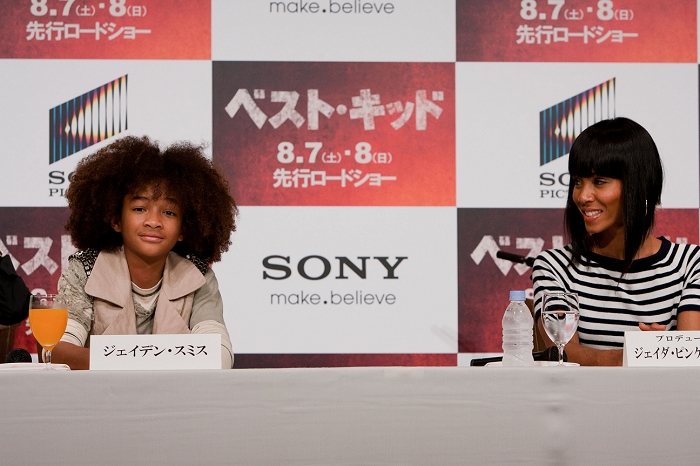Jaden Smith and Jada Pinkett Smith, Aug 05, 2010 : Aug. 5, 2010 - Tokyo, Japan - Jaden Smith (L) and Jada Pinkett Smith (R) attend the press conference for the movie, 'The Karate Kid.' The movie will hit Japanese theaters on August 7.