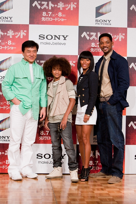 Jackie Chan, Jaden Smith, Jada Pinkett Smith and Will Smith, Aug 05, 2010 : Aug. 5, 2010 - Tokyo, Japan - (L-R) Jackie Chan, Jaden Smith, Jada Pinkett Smith and Will Smith attend the press conference for the movie, 'The Karate Kid.