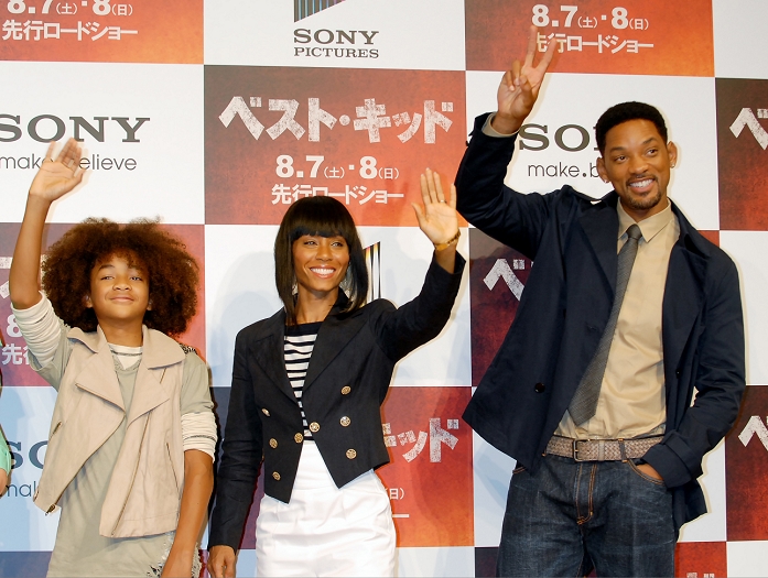 Jaden Smith, Jada Pinkett Smith and Will Smith, Aug 05, 2010 : August 5, 2010 : (L-R)Actor Jaden Smith,  producer Jada Pinkett Smith, producer and actor Will Smith, attend a press conference for the film 