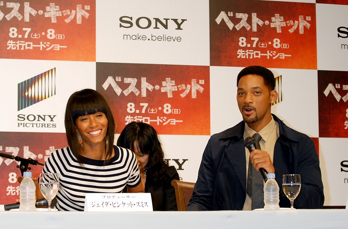 Jada Pinkett Smith and Will Smith, Aug 05, 2010 : August 5, 2010 : Producer and actor Will Smith and his wife, producer Jada Pinkett Smith(L) attends a press conference for the film 